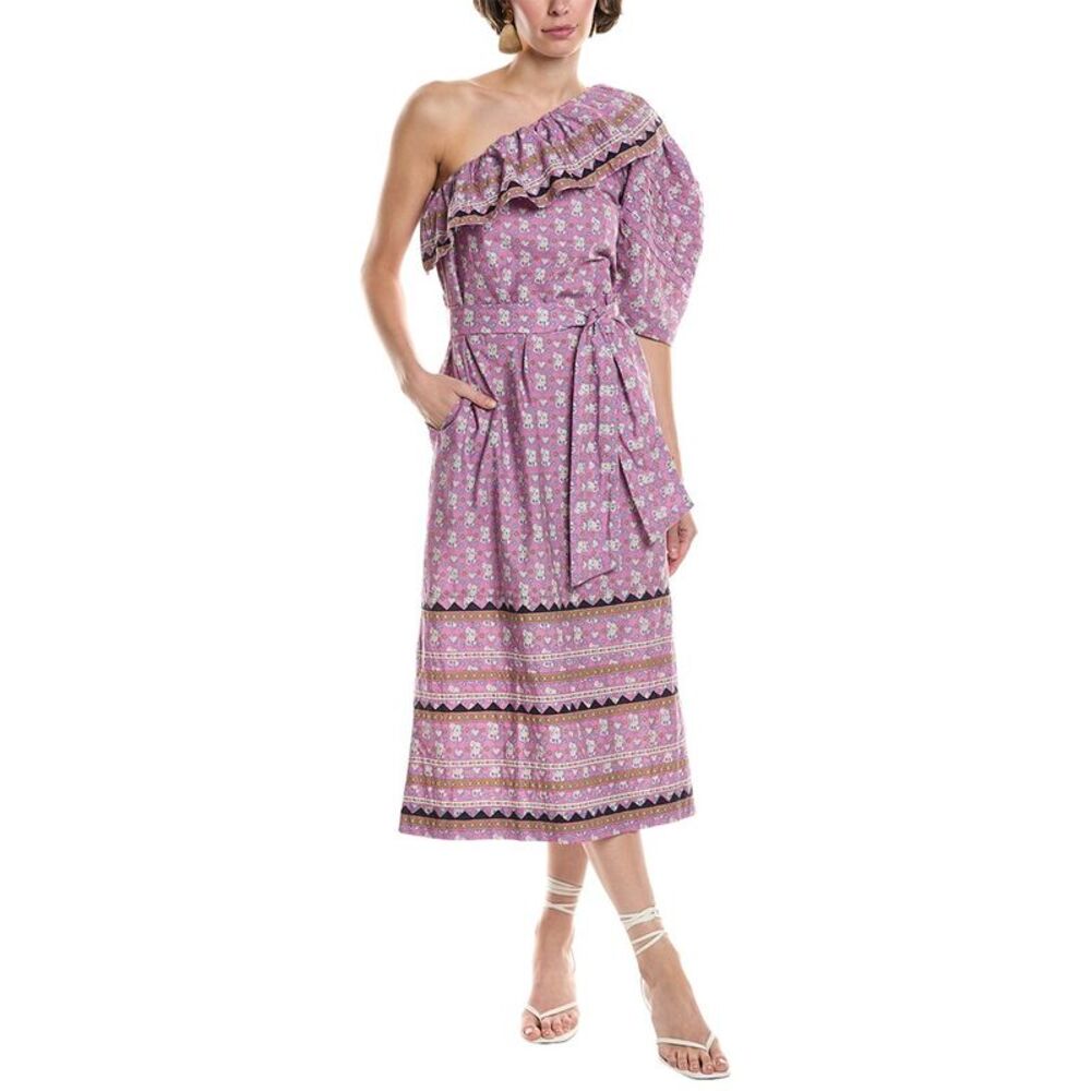 Sea New York Purple Floral One-Shoulder Midi Dress